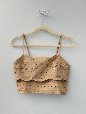 Jason Tan Linen Blend Crochet Eyelet Boho
Crop Top Blouse sz 6